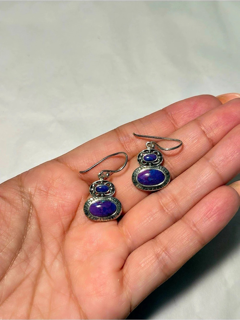 Sterling Silver Pueple Stone Drop Earrings